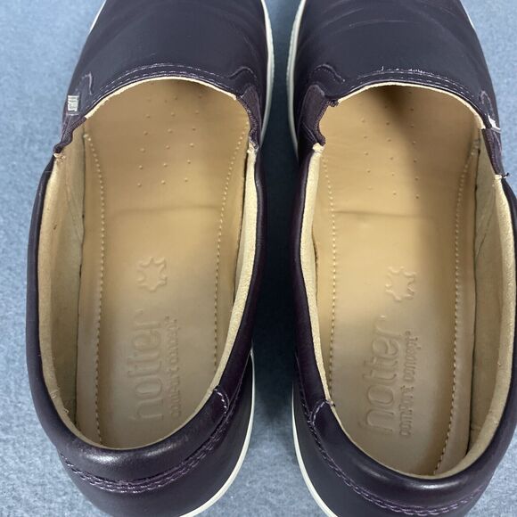 Hotter Slip On Loafer Shoe Women 9 Violet Plum Leather Flat Comfy Boho Casual - Picture 9 of 16